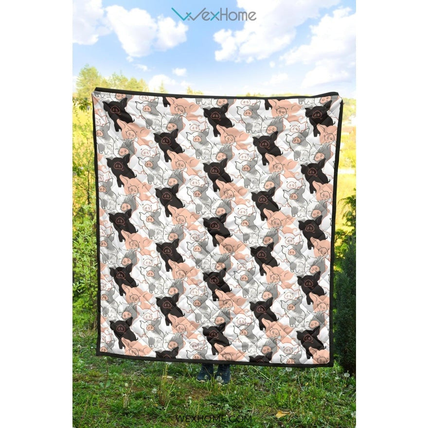 Pig Pattern Print Design 05 Premium Quilt