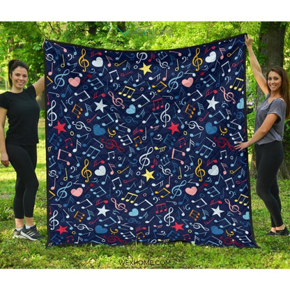 Music Notes Pattern Print Design 03 Premium Quilt