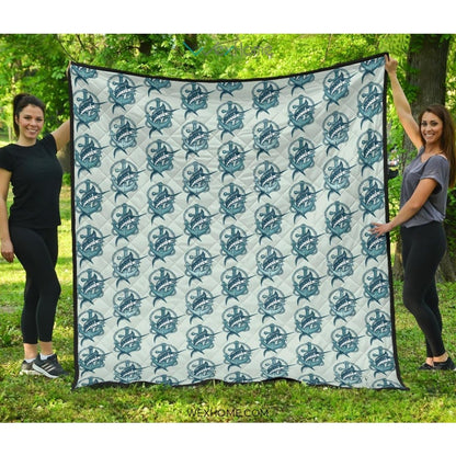 Swordfish Pattern Print Design 05 Premium Quilt
