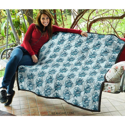 Swordfish Pattern Print Design 05 Premium Quilt