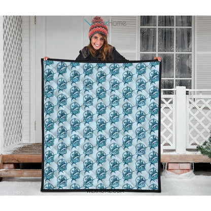 Swordfish Pattern Print Design 05 Premium Quilt