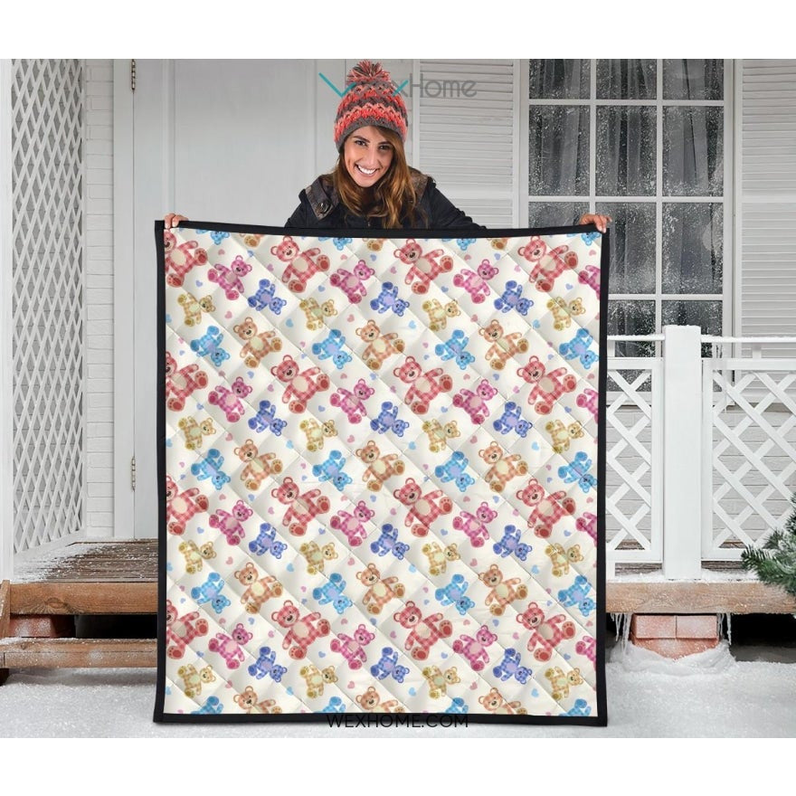 Teddy Bear Pattern Print Design 05 Premium Quilt