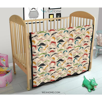 Mustache Beard Pattern Print Design 03 Premium Quilt
