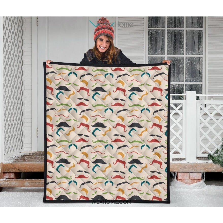 Mustache Beard Pattern Print Design 03 Premium Quilt