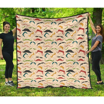 Mustache Beard Pattern Print Design 03 Premium Quilt