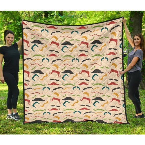 Mustache Beard Pattern Print Design 03 Premium Quilt