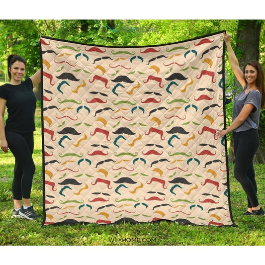 Mustache Beard Pattern Print Design 03 Premium Quilt
