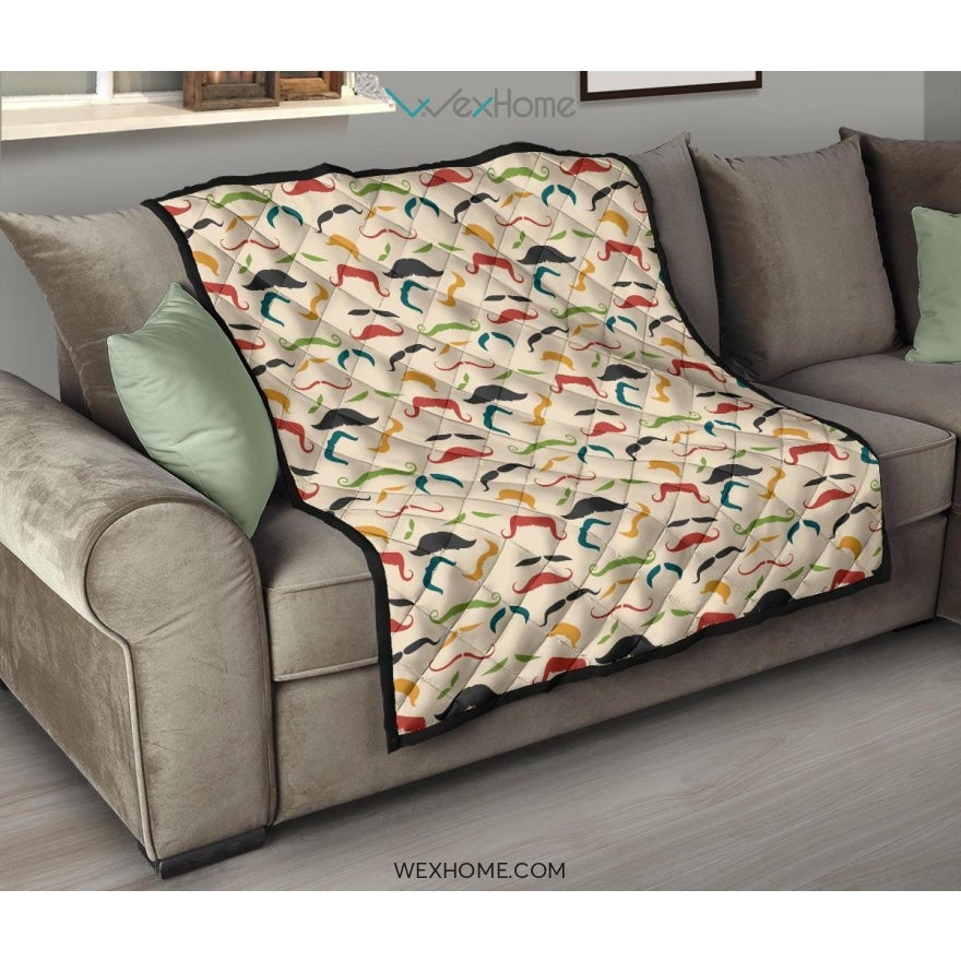 Mustache Beard Pattern Print Design 03 Premium Quilt