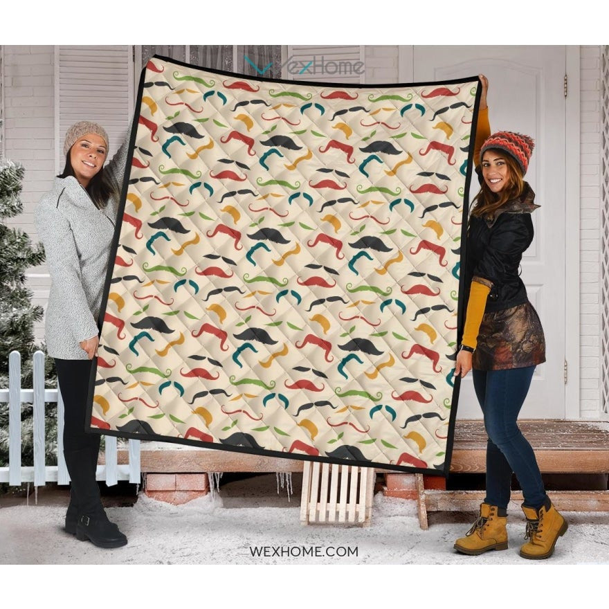 Mustache Beard Pattern Print Design 03 Premium Quilt