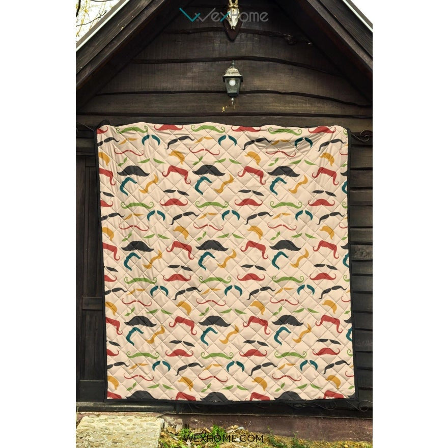 Mustache Beard Pattern Print Design 03 Premium Quilt