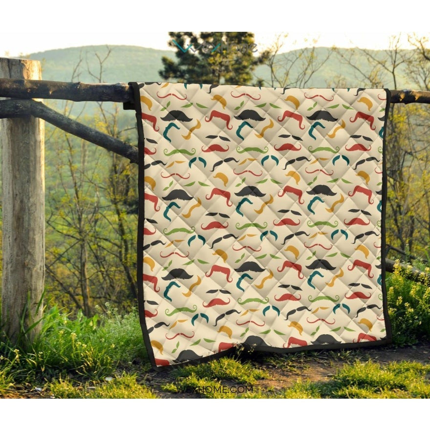 Mustache Beard Pattern Print Design 03 Premium Quilt