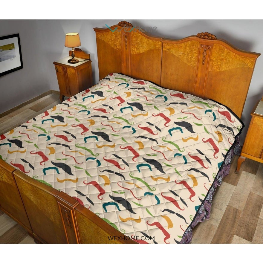 Mustache Beard Pattern Print Design 03 Premium Quilt