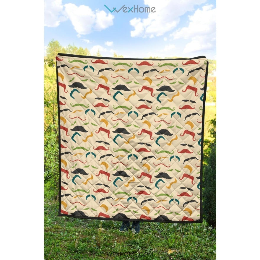 Mustache Beard Pattern Print Design 03 Premium Quilt
