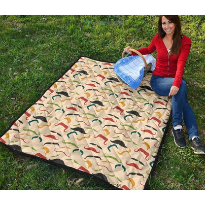 Mustache Beard Pattern Print Design 03 Premium Quilt