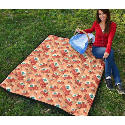 Camper Van Pattern Print Design 03 Premium Quilt