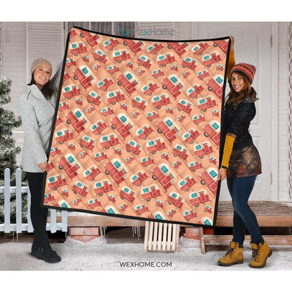 Camper Van Pattern Print Design 03 Premium Quilt