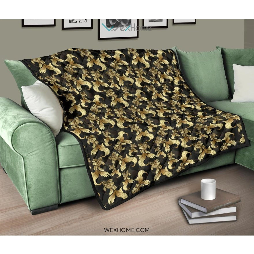 Goldfish Pattern Print Design 01 Premium Quilt