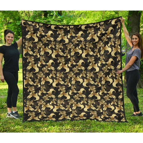 Goldfish Pattern Print Design 01 Premium Quilt