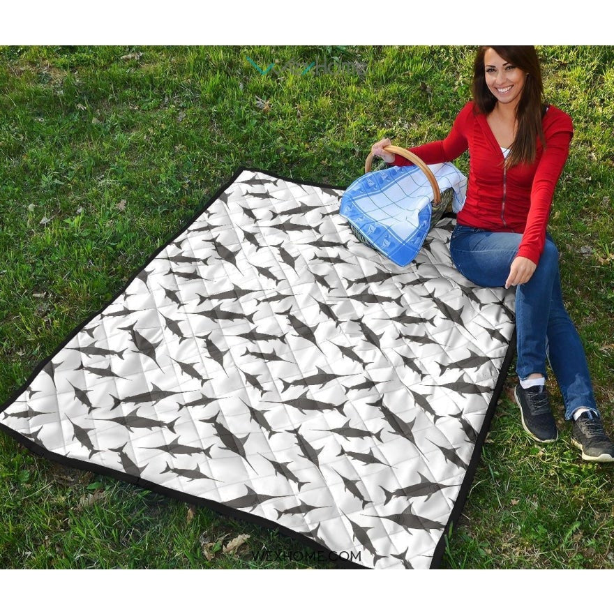 Swordfish Pattern Print Design 04 Premium Quilt