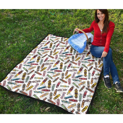 Skate Board Pattern Print Design 05 Premium Quilt