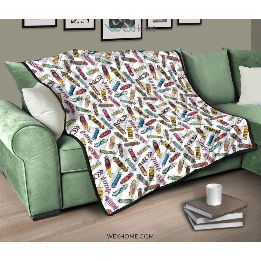 Skate Board Pattern Print Design 05 Premium Quilt