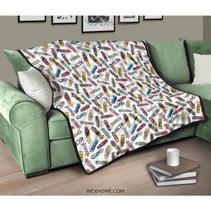 Skate Board Pattern Print Design 05 Premium Quilt