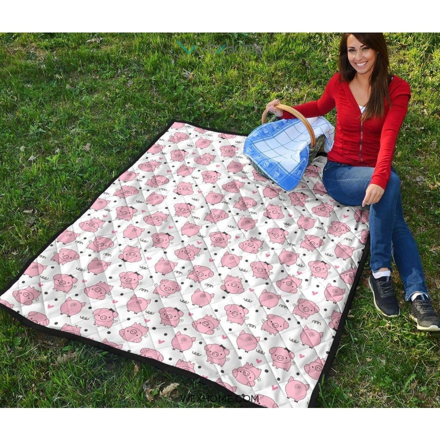 Pig Pattern Print Design 03 Premium Quilt