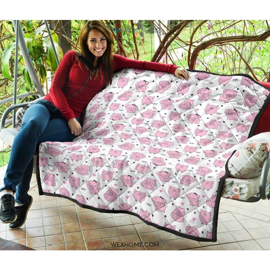 Pig Pattern Print Design 03 Premium Quilt
