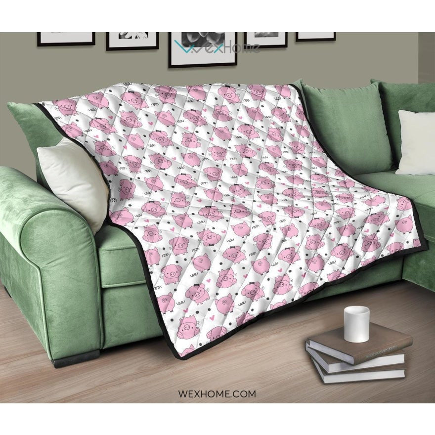 Pig Pattern Print Design 03 Premium Quilt