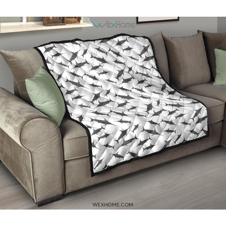 Swordfish Pattern Print Design 04 Premium Quilt