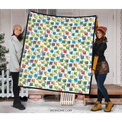 Chemistry Periodic Table Pattern Print Design 05 Premium Quilt