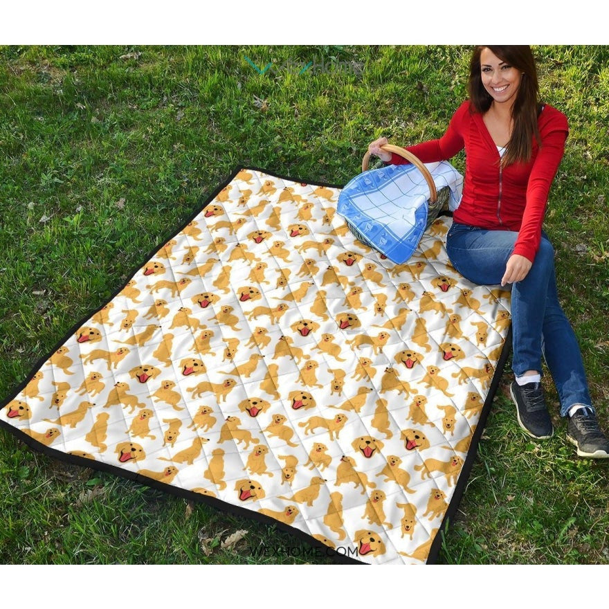 Golden Retriever Pattern Print Design 05 Premium Quilt