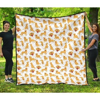 Golden Retriever Pattern Print Design 05 Premium Quilt