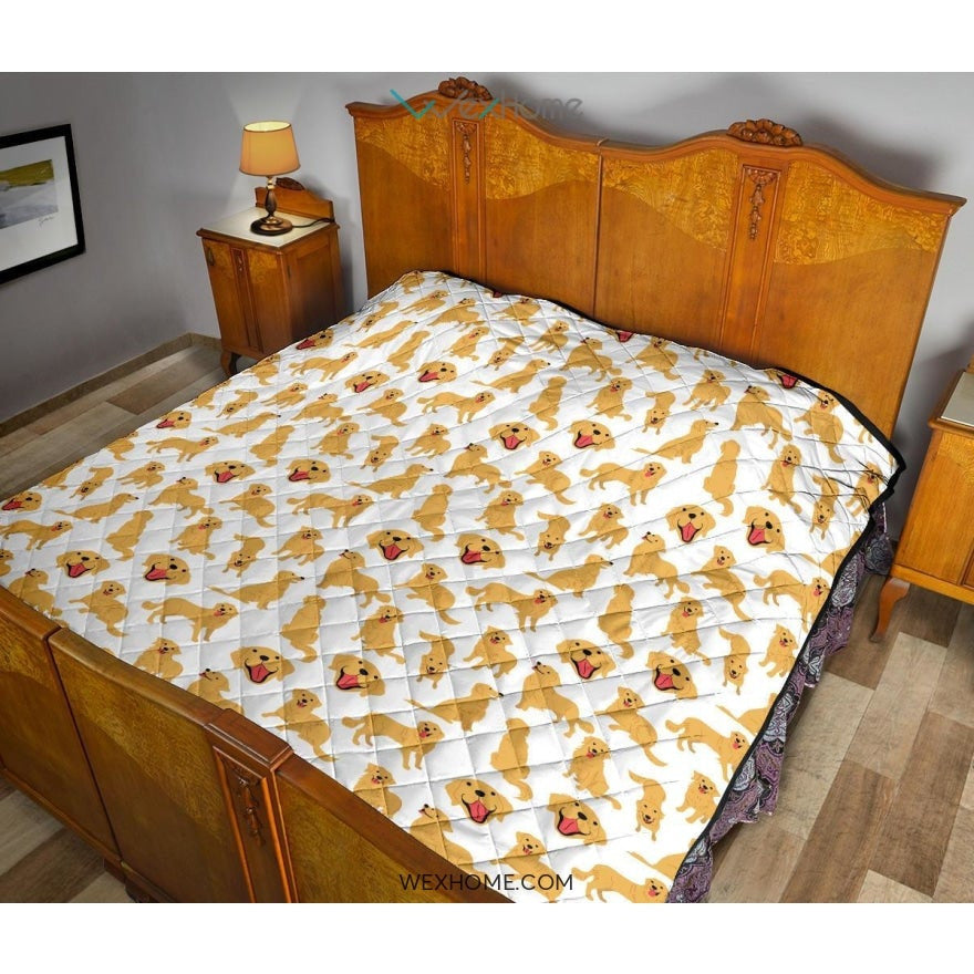 Golden Retriever Pattern Print Design 05 Premium Quilt