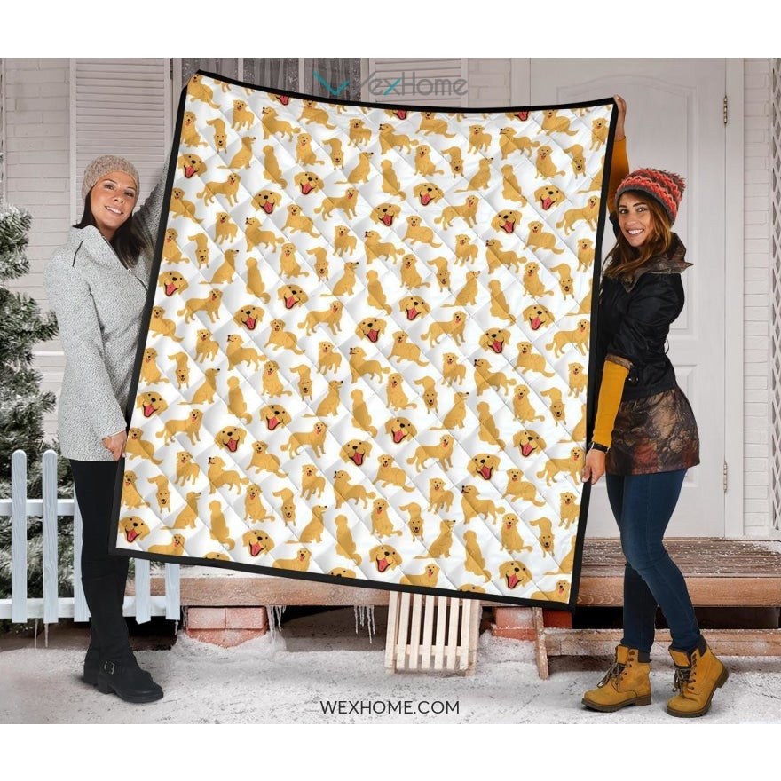 Golden Retriever Pattern Print Design 05 Premium Quilt