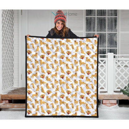 Golden Retriever Pattern Print Design 05 Premium Quilt