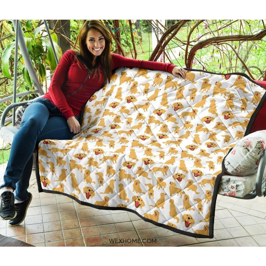 Golden Retriever Pattern Print Design 05 Premium Quilt