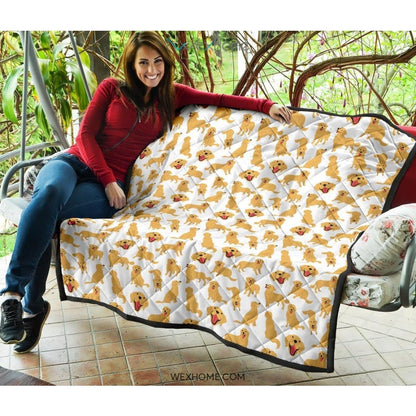 Golden Retriever Pattern Print Design 05 Premium Quilt