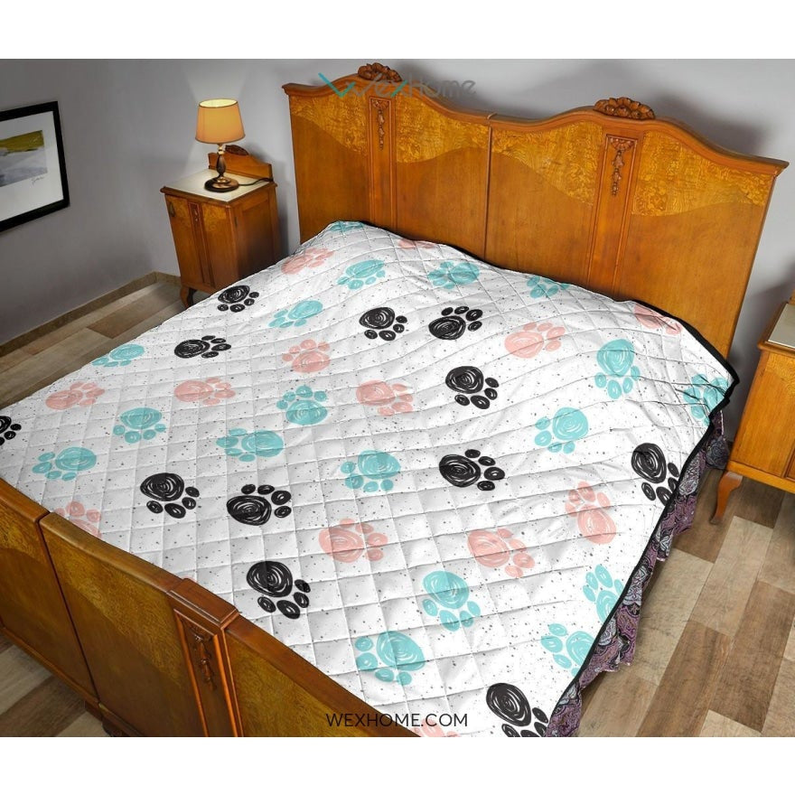 Dog Paws Pattern Print Design 04 Premium Quilt