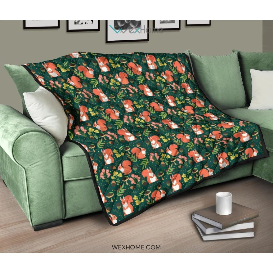 Squirrel Pattern Print Design 03 Premium Quilt