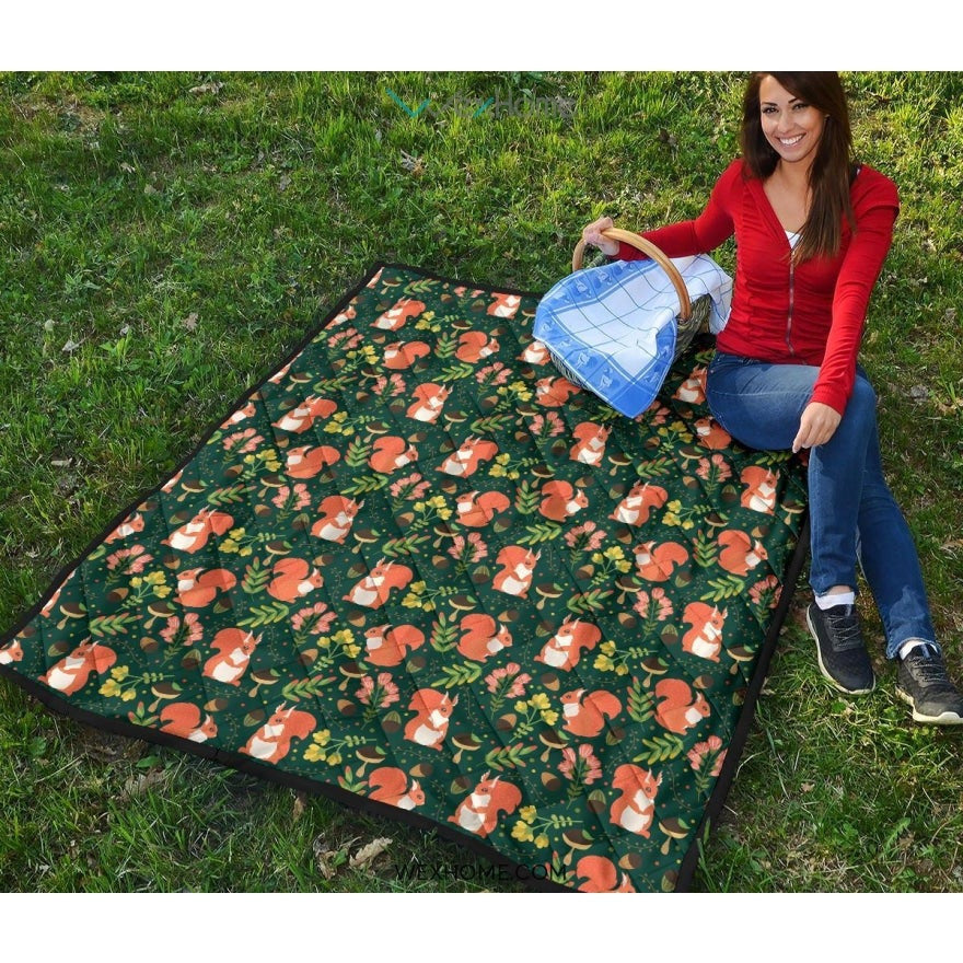 Squirrel Pattern Print Design 03 Premium Quilt