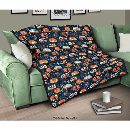 Camper Van Pattern Print Design 05 Premium Quilt