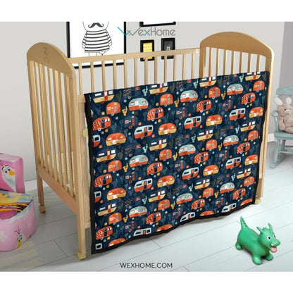 Camper Van Pattern Print Design 05 Premium Quilt
