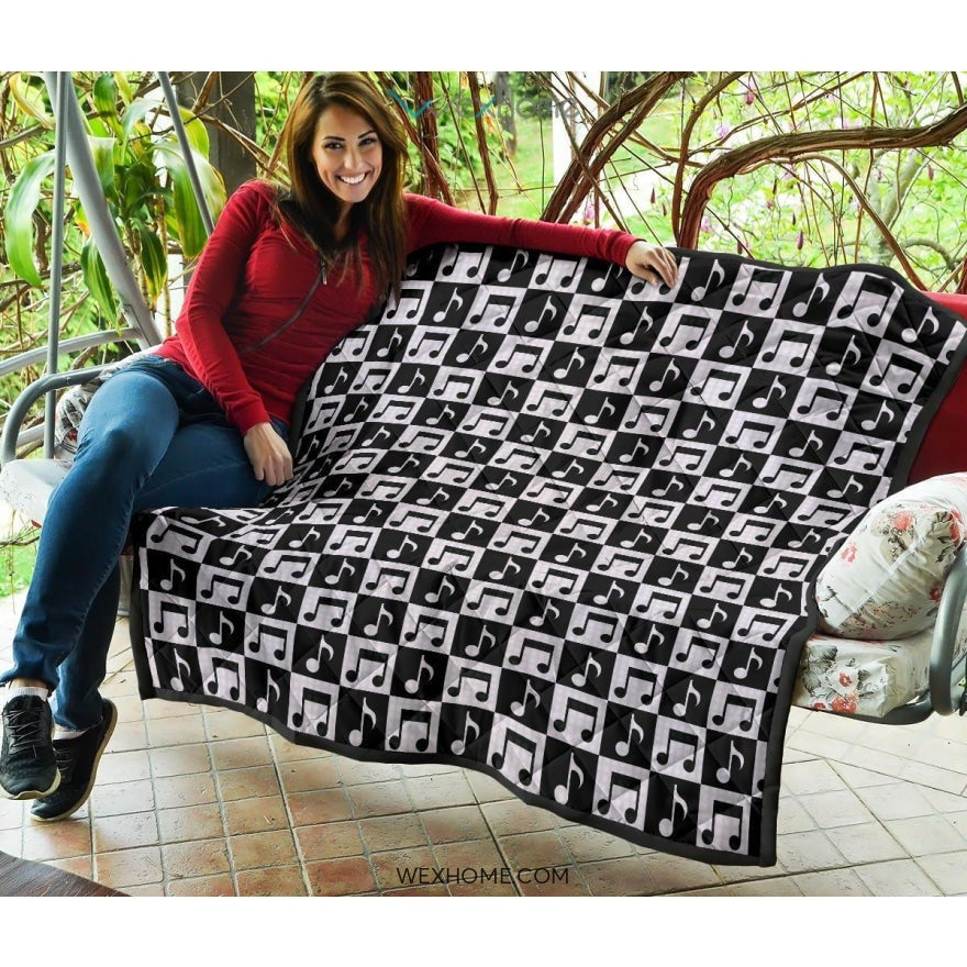 Music Notes Pattern Print Design 01 Premium Quilt