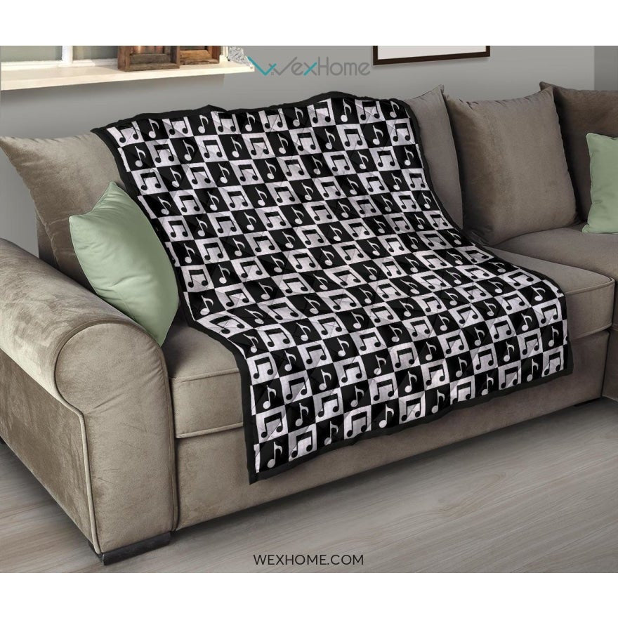 Music Notes Pattern Print Design 01 Premium Quilt