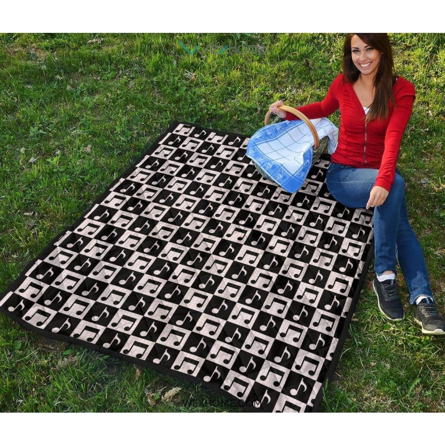 Music Notes Pattern Print Design 01 Premium Quilt