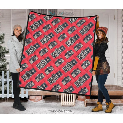 Camera Pattern Print Design 05 Premium Quilt