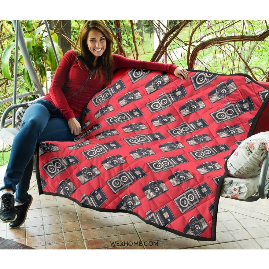 Camera Pattern Print Design 05 Premium Quilt