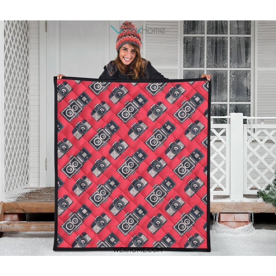 Camera Pattern Print Design 05 Premium Quilt