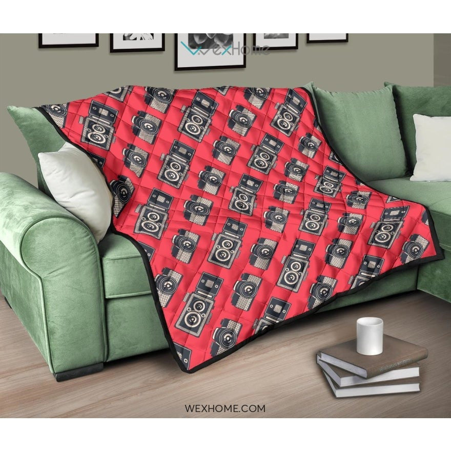 Camera Pattern Print Design 05 Premium Quilt